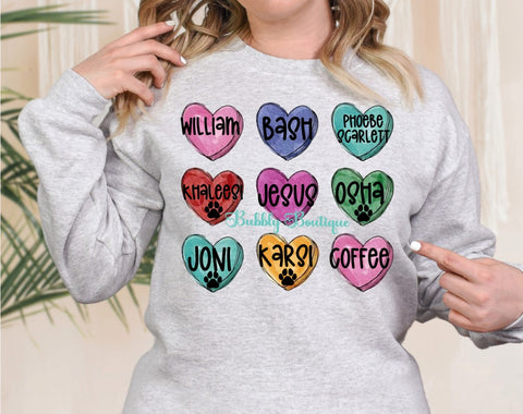 Mama's favorite Things Valentine's Day Sweatshirt W/9 Custom Heart Options