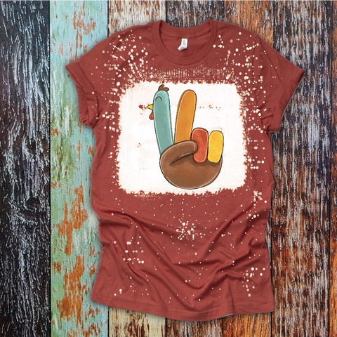 Peace Turkey Thanksgiving Bleached Tee