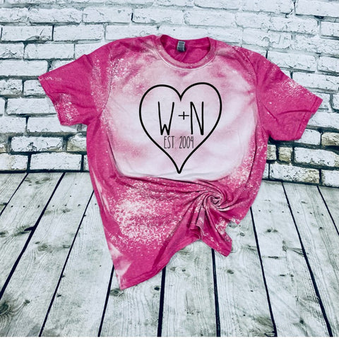Valentine's Heart Initial Bleached Tee