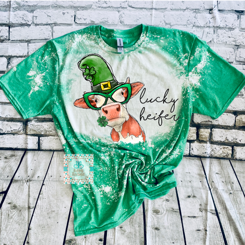 Lucky Heifer St. Patrick's Day Bleached Tee
