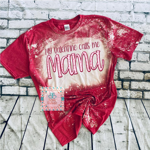 Personalized Mama Valentine's Day Bleached Tee