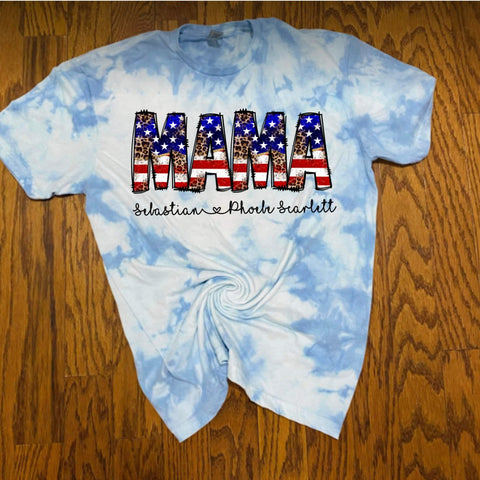 Personalized Patriotic MAMA Tie Dye Tee