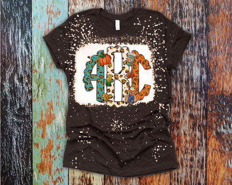 Custom Letter Initials monogram Fall bleached tee