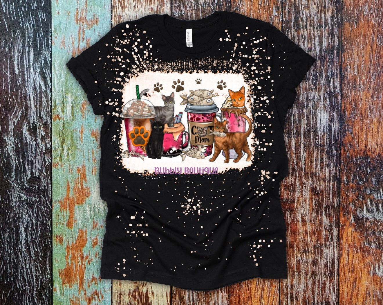 Cat Mom and Coffee bleached tee