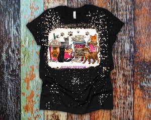 Cat Mom and Coffee bleached tee