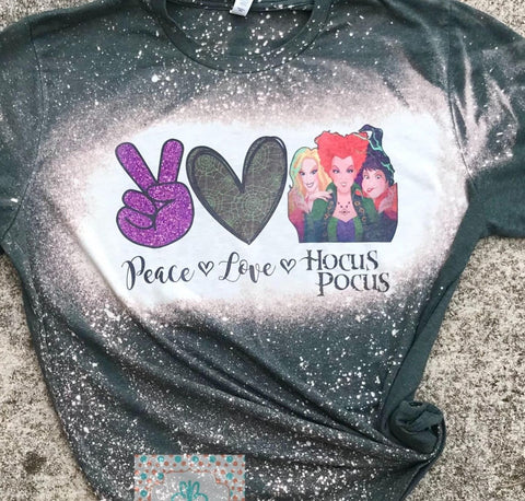 PEACE - LOVE - HOCUS POCUS Halloween Bleached Tee