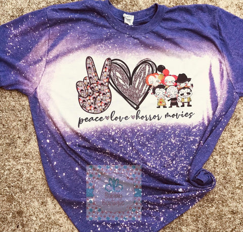 PEACE - LOVE - HORROR MOVIES Halloween Bleached Tee
