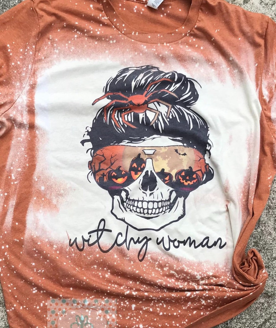 Witchy Woman Skull with bun halloween bleached Tee