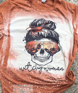 Witchy Woman Skull with bun halloween bleached Tee