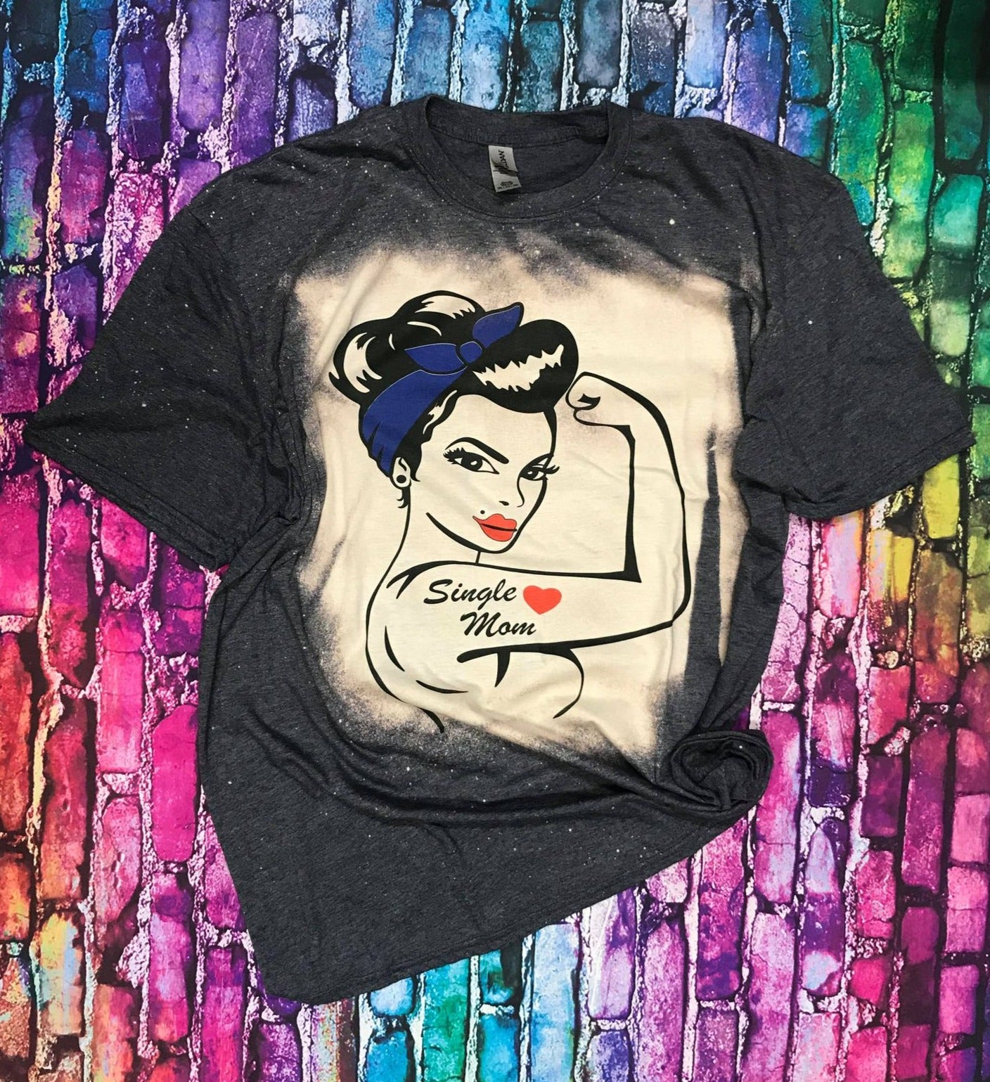 Single Mom Bleached Tee - Navy