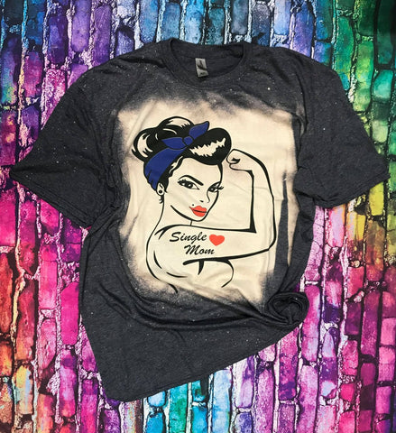 Single Mom Bleached Tee - Navy