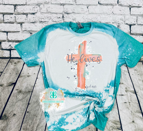 He Lives Cross Bleached Tee