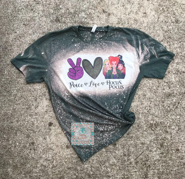 PEACE - LOVE - HOCUS POCUS Halloween Bleached Tee