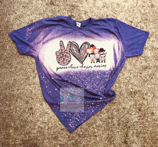 PEACE - LOVE - HORROR MOVIES Halloween Bleached Tee
