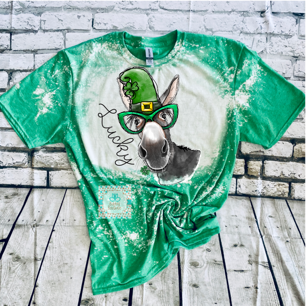 Lucky Ass Donkey St. Patricks's Day Blached Tee