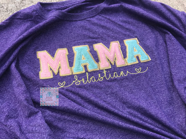 Varsity Chenille MAMA tee- you choose name