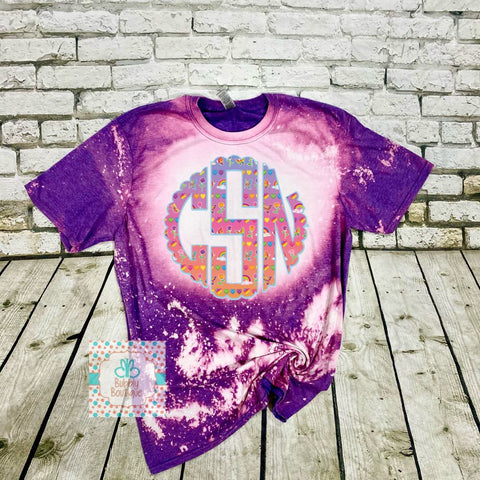 Lisa Frank inspired monogram bleached tee - multi print