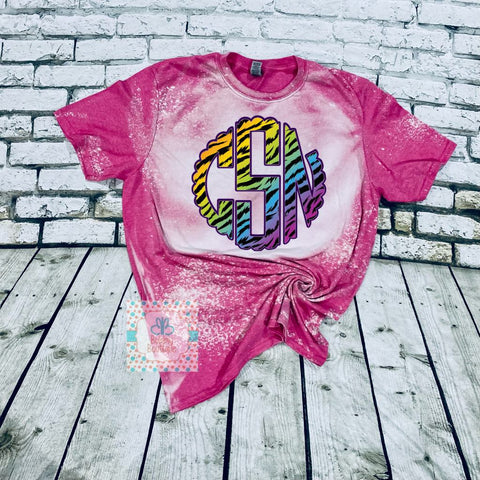 Lisa Frank inspired zebra monogram bleached tee