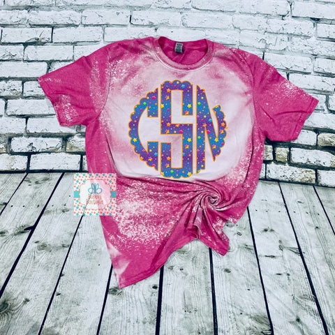 Lisa Frank inspired Star monogram bleached tee