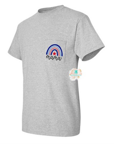 Patriotic Rainbow Mama Pocket Tee - Embroidered