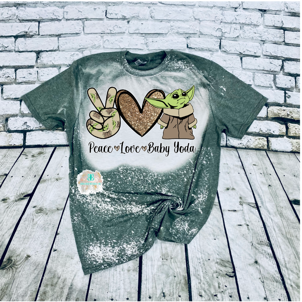 Peace Love Baby Yoda Tee Star Wars Bleached Tee