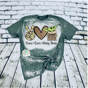 Peace Love Baby Yoda Tee Star Wars Bleached Tee